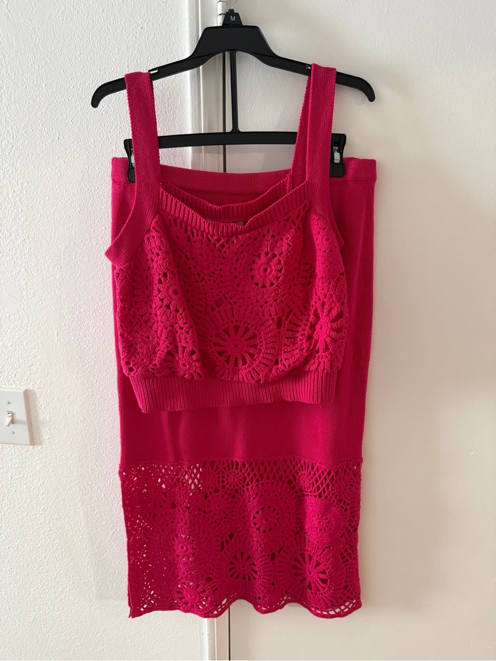 Pink Crochet Knit Two Piece Set